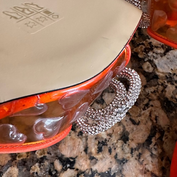 Mach & Mach Hearts Crystal Double Bow Square Toe Slide Sandal in Orange - Picture 9 of 9